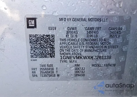 2019 Chevrolet Traverse Lt from USA, damaged, VIN 1GNEVMKWXKJ261138